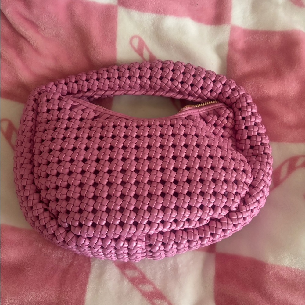 Woven Textured Hobo Shoulder Bag in Pink